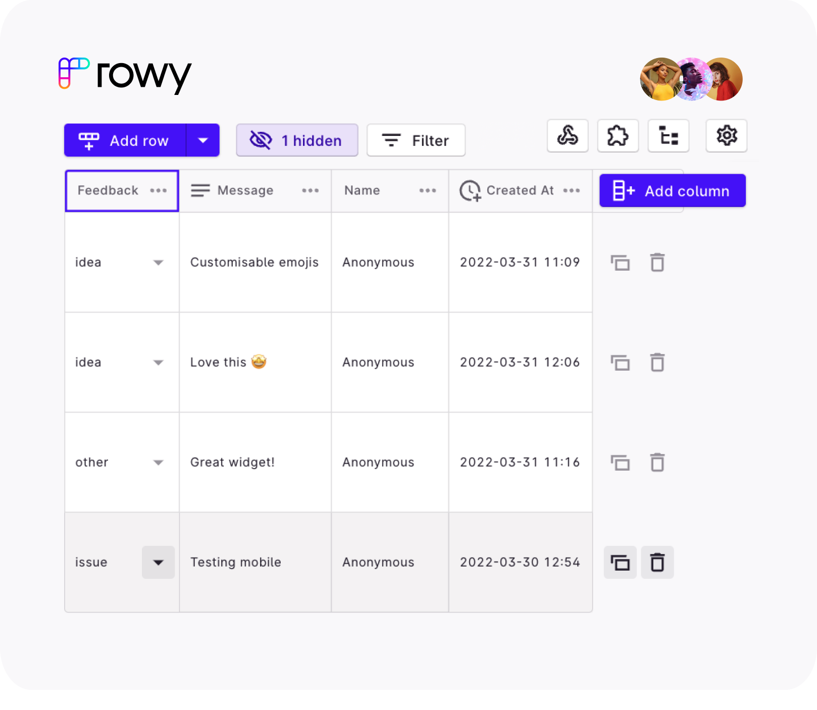 Spreadsheet UI for database with Rowy